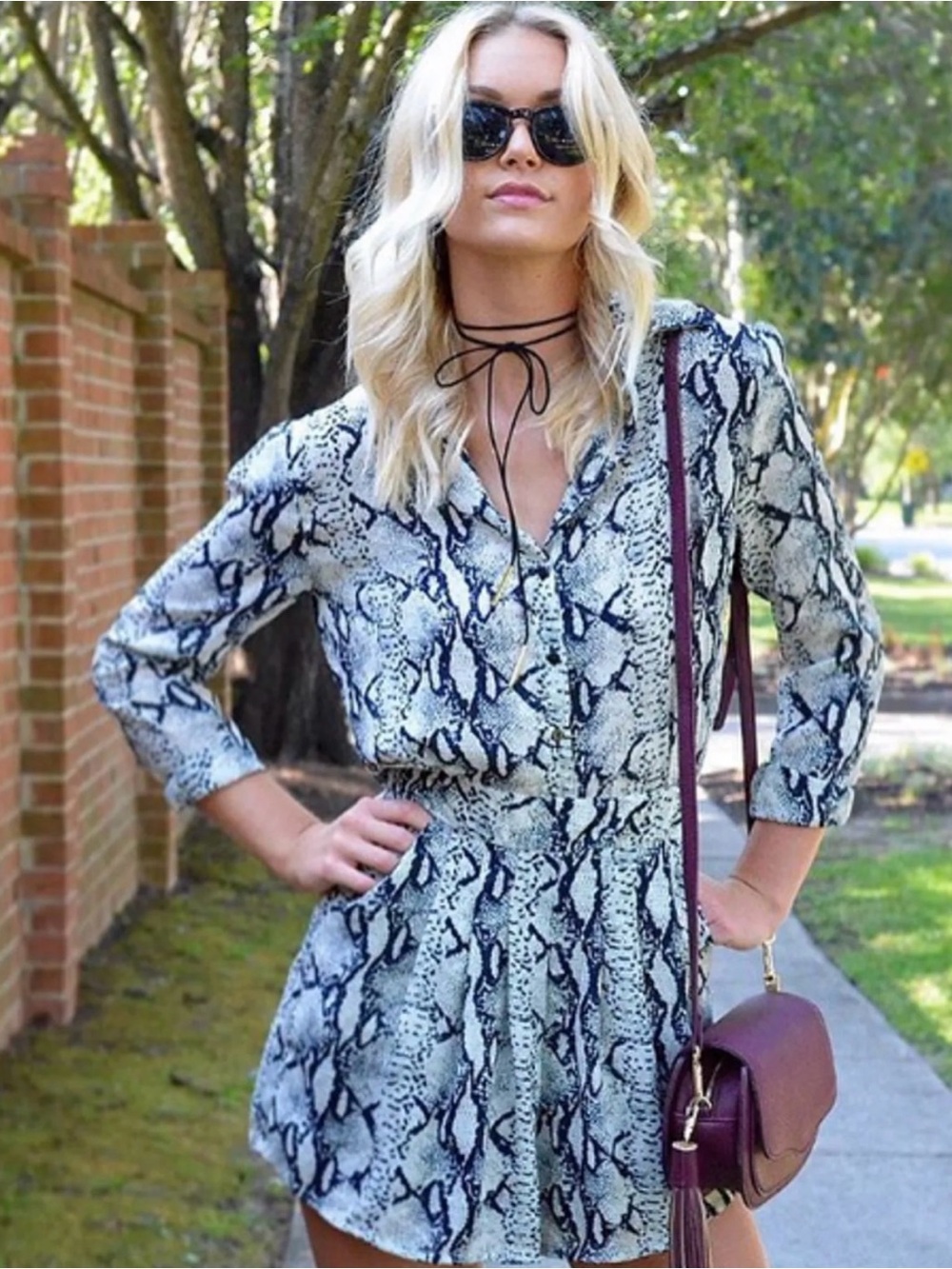 Snake-Print Romper in Black & White